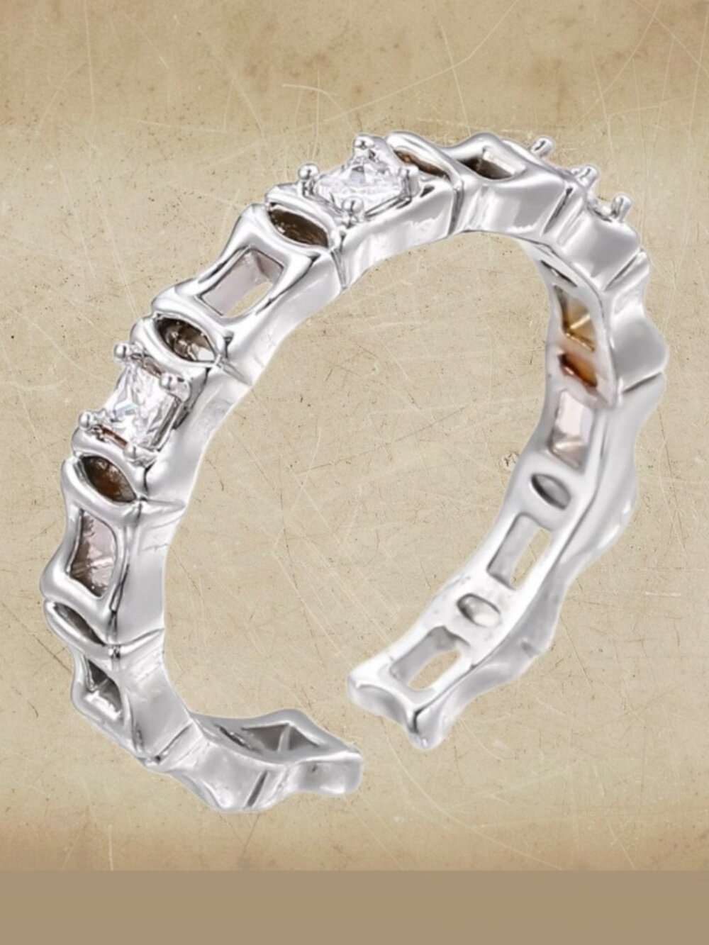 Simply Savvy Geometric Luxe Ring White Gold Plated Adjustable